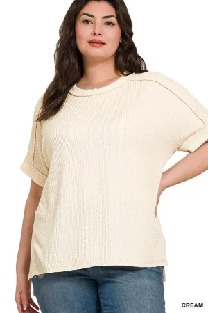 A Little Joy Cream Plus Corded Rib Knit Top