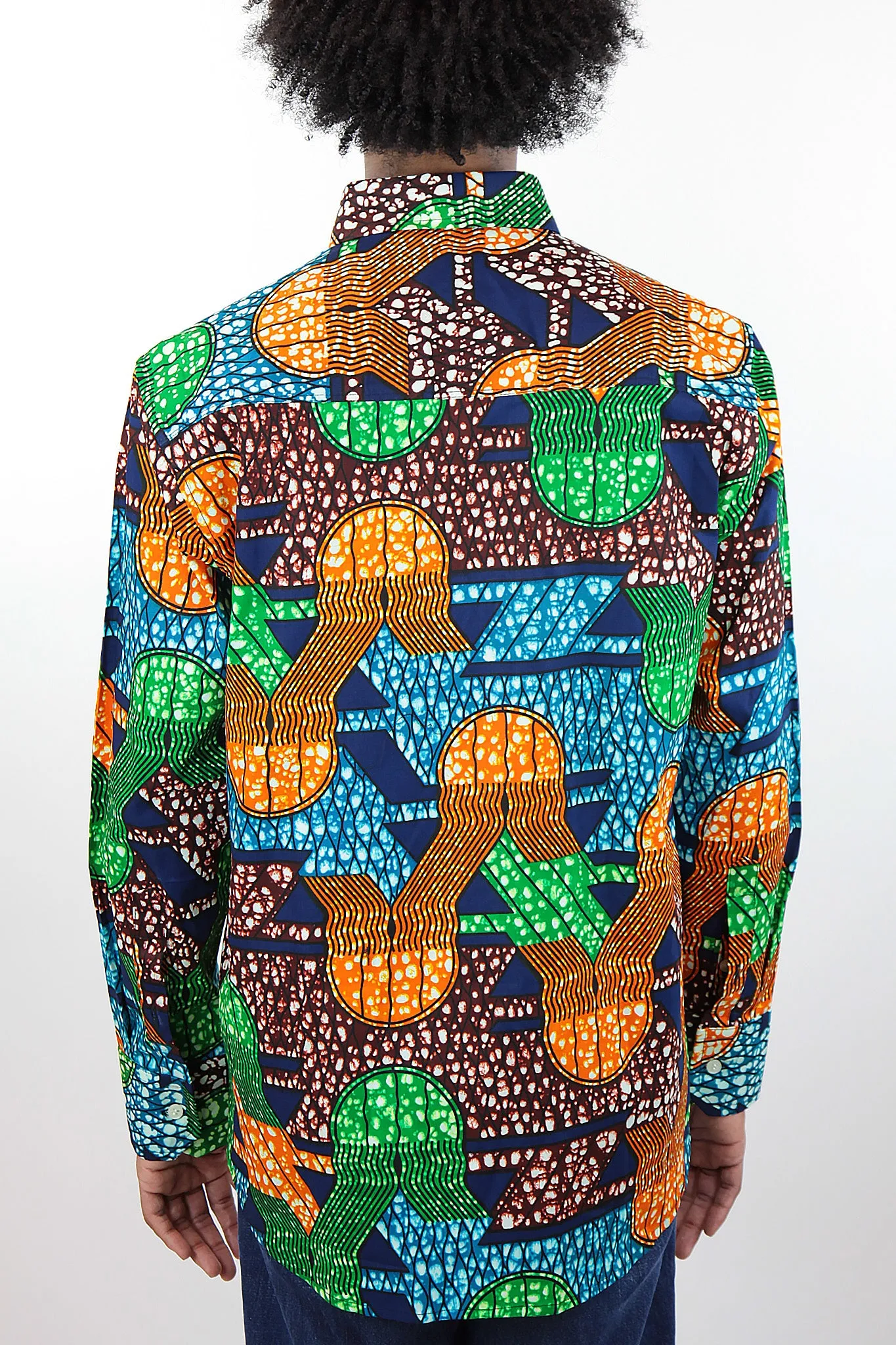 African Print Mens Shirt Button-Up Geometric Jellyfish
