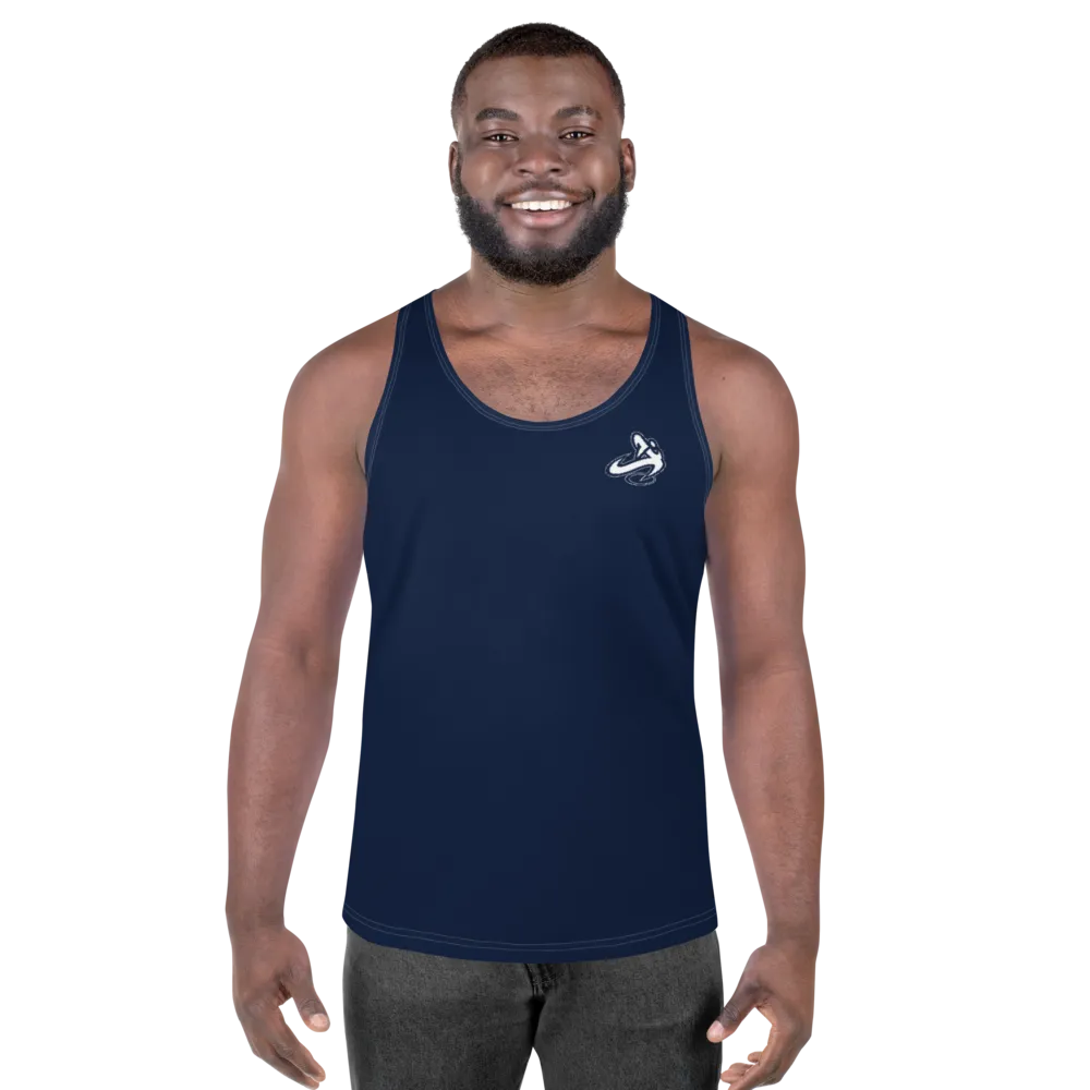 Athletic Apparatus Navy White logo White stitch Unisex Tank Top
