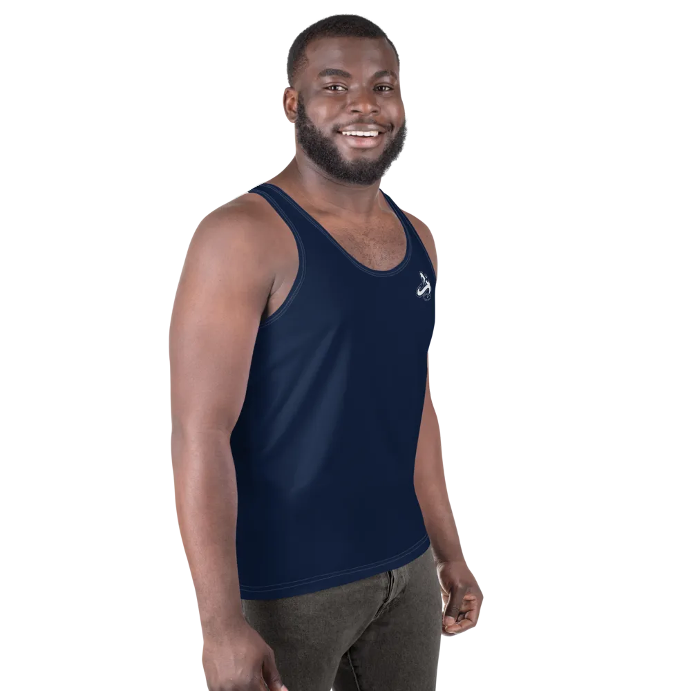 Athletic Apparatus Navy White logo White stitch Unisex Tank Top