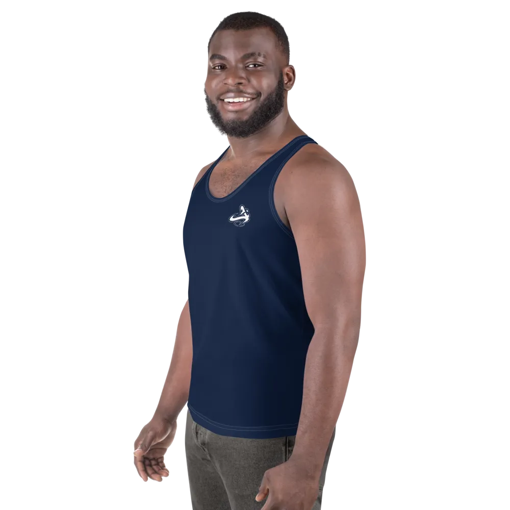 Athletic Apparatus Navy White logo White stitch Unisex Tank Top