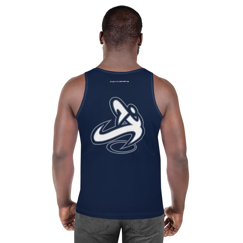 Athletic Apparatus Navy White logo White stitch Unisex Tank Top