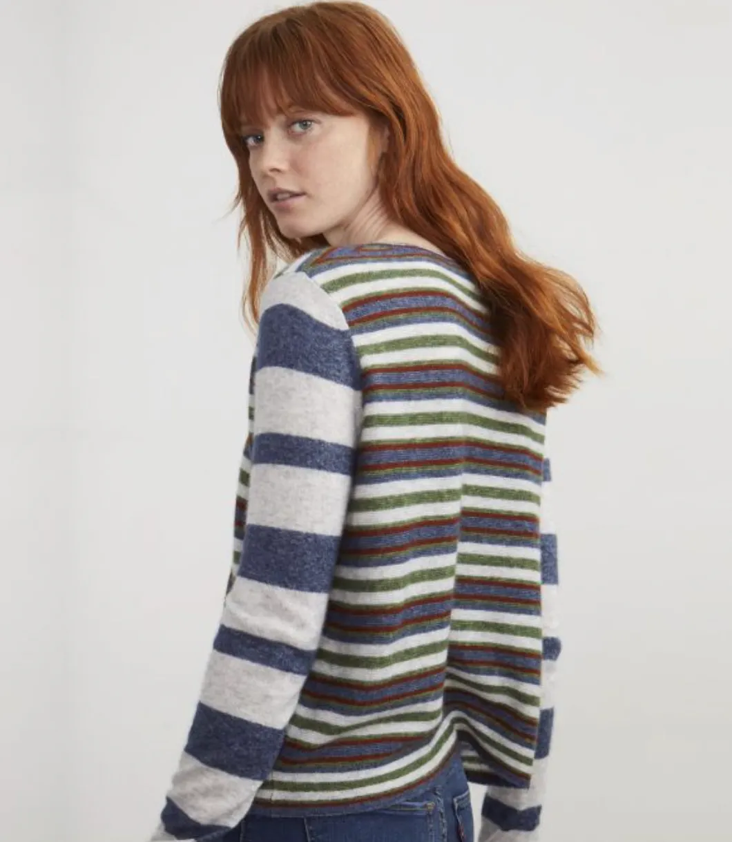 Autumn Cashmere Stripe Block Crew in Multi