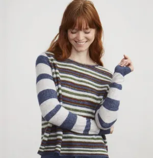 Autumn Cashmere Stripe Block Crew in Multi