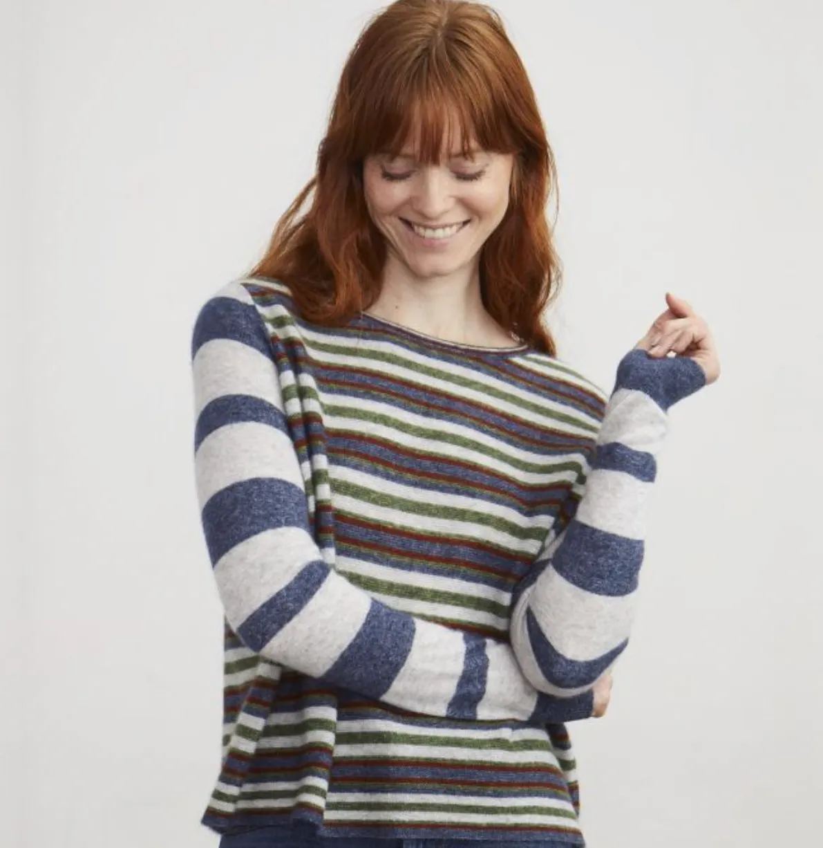 Autumn Cashmere Stripe Block Crew in Multi