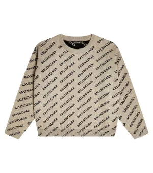 Balenciaga Kids Knitted Logo Sweater, Beige