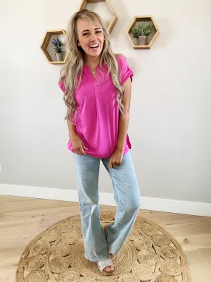 Be Happy Solid Wrinkle Free Top in Magenta