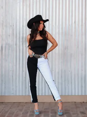 Black and White Poison Patchwork Jeans