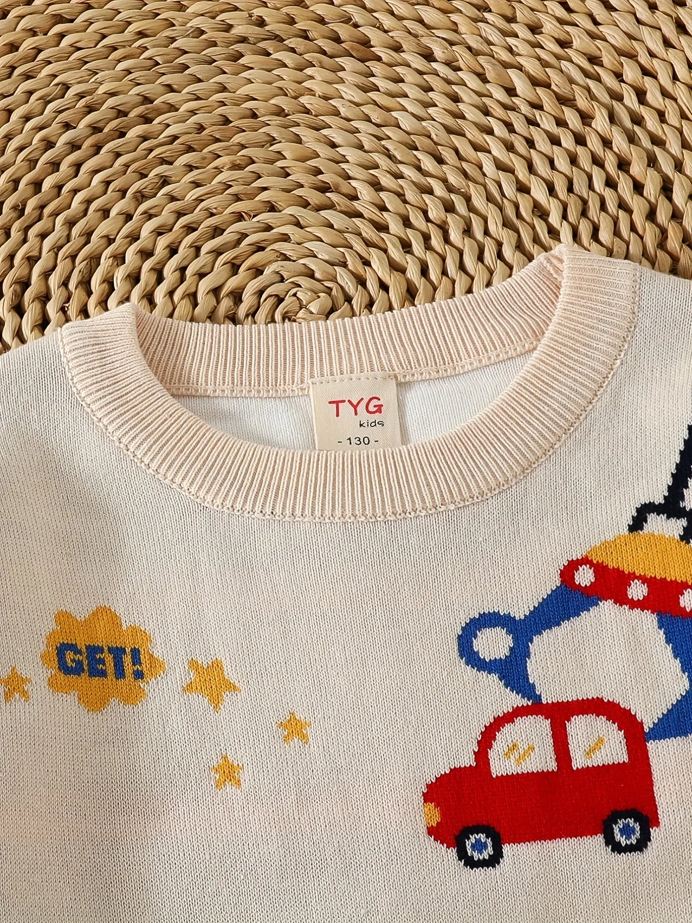Boys Cartoon Car Pattern Sweater Round Neck Long Sleeve Stretch Warm Knit Pullover Top Kids Clothes Outdoor