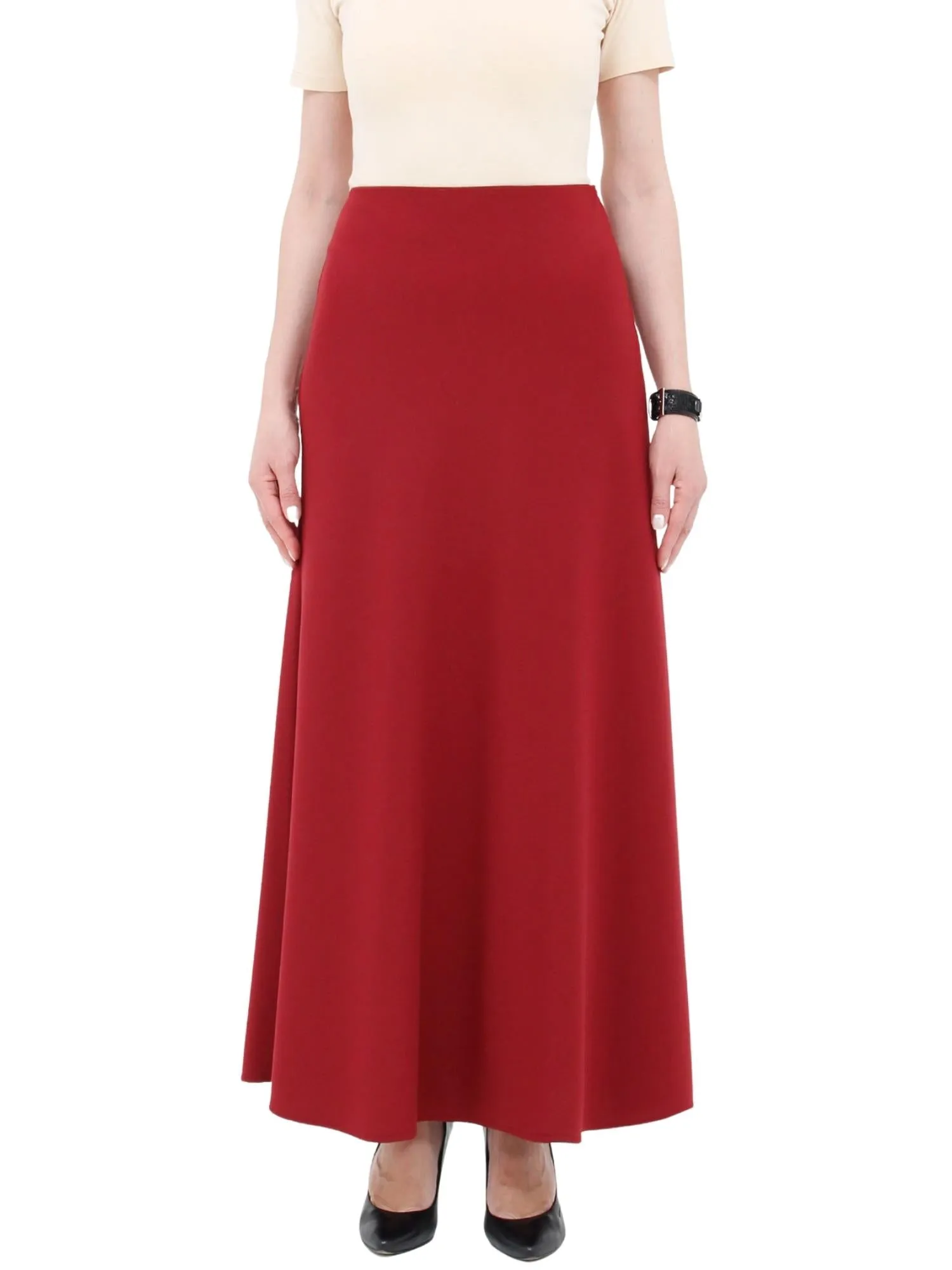 Burgundy A-Line Style Comfy Maxi Dress Skirt