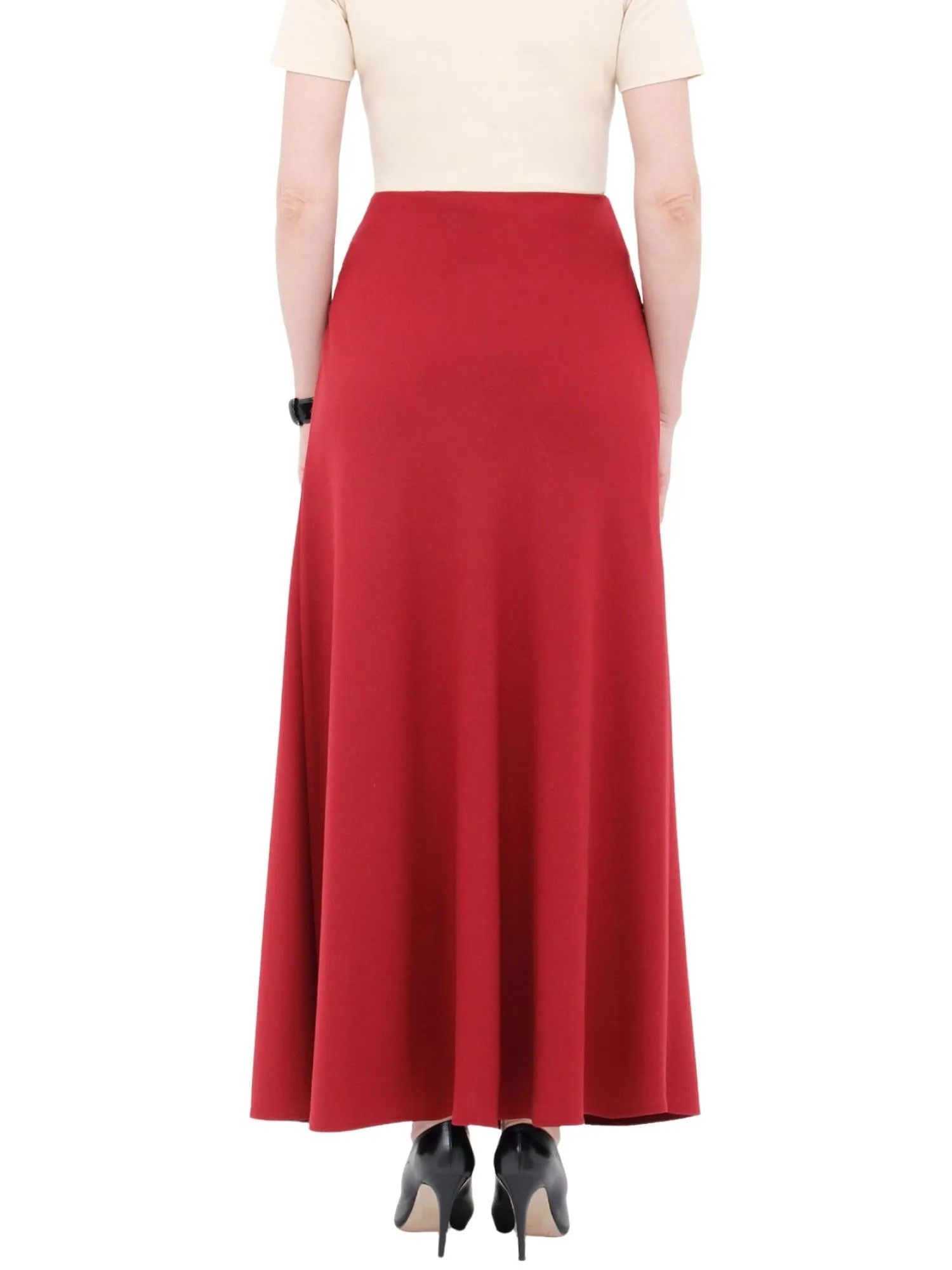 Burgundy A-Line Style Comfy Maxi Dress Skirt