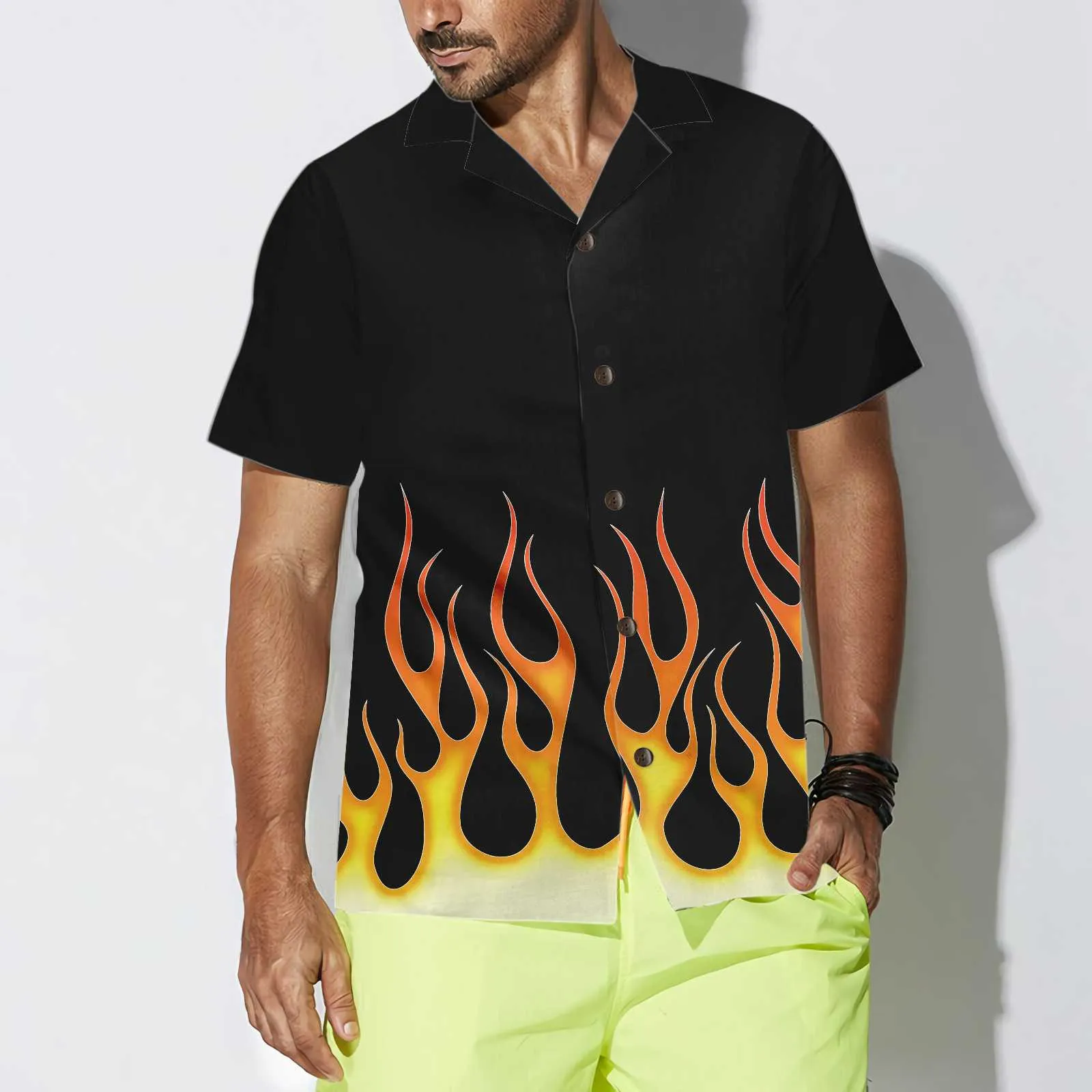 Burning Flame Hawaiian Shirt, Short Sleeve Flame Shirt For Men, Flame Print Shirt