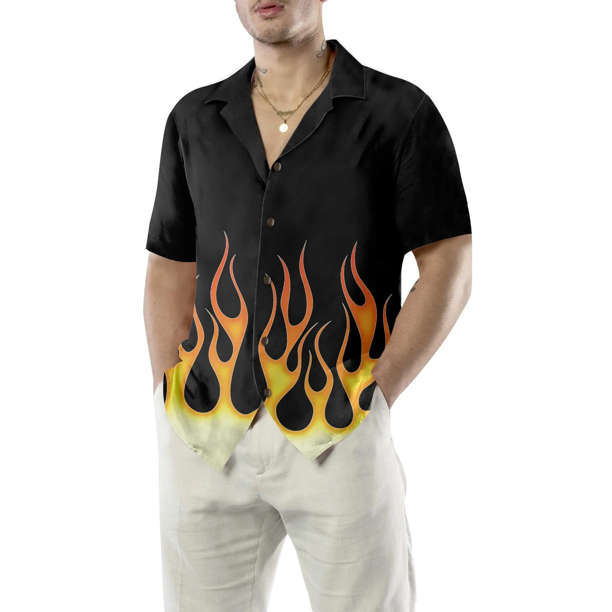 Burning Flame Hawaiian Shirt, Short Sleeve Flame Shirt For Men, Flame Print Shirt