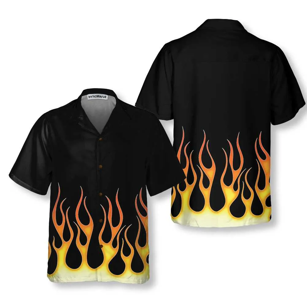 Burning Flame Hawaiian Shirt, Short Sleeve Flame Shirt For Men, Flame Print Shirt