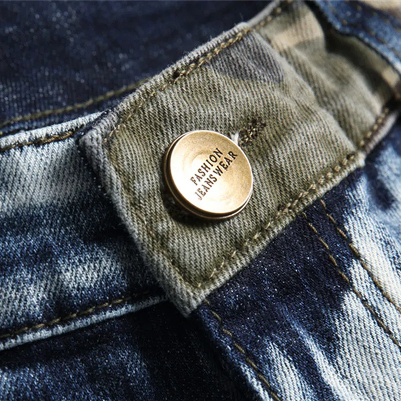 Camouflage Stitching Deco Slim Jeans