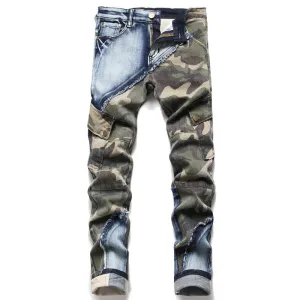 Camouflage Stitching Deco Slim Jeans