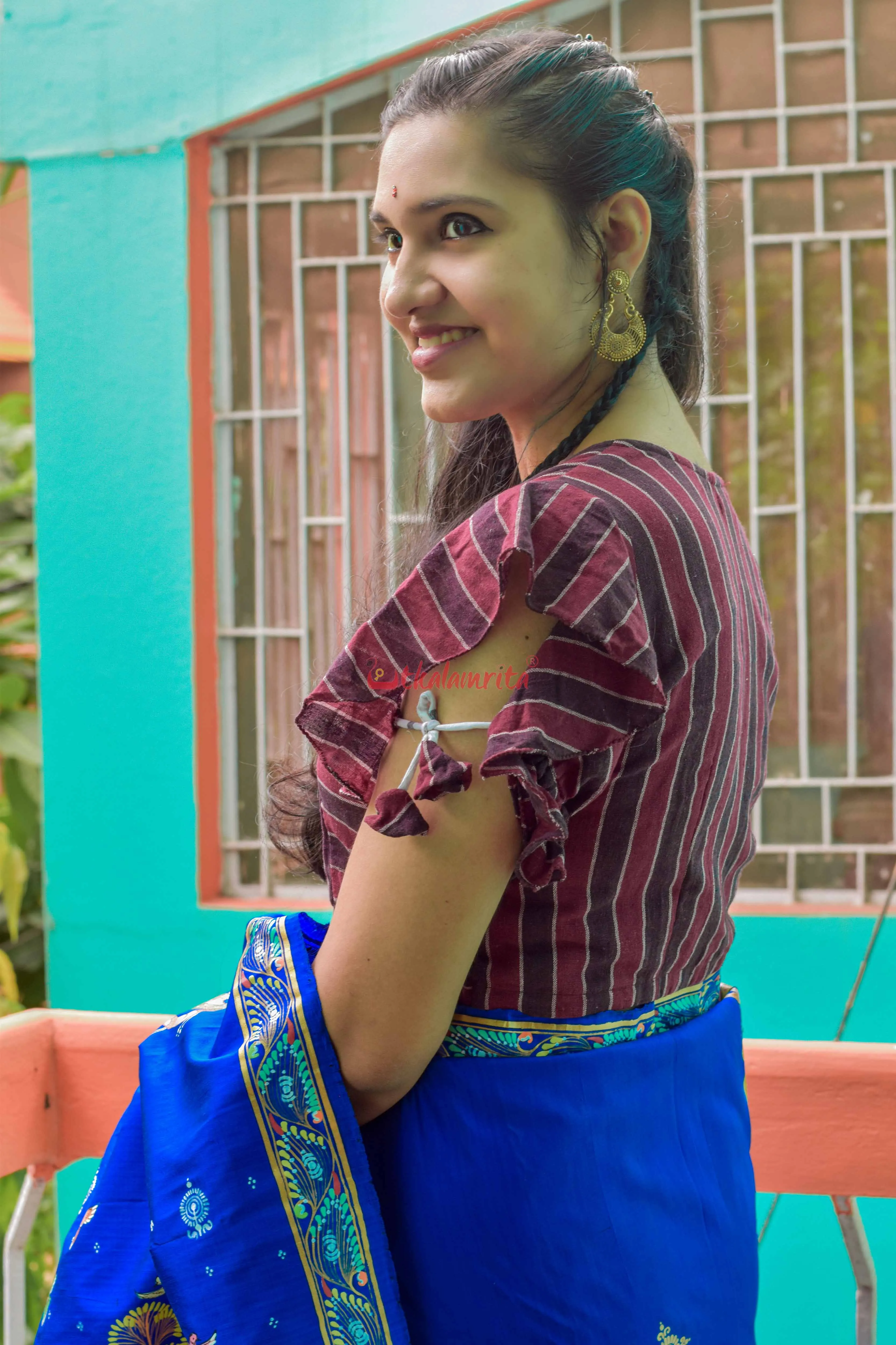 Coffee Maroon Kotpad stripes (Blouse)