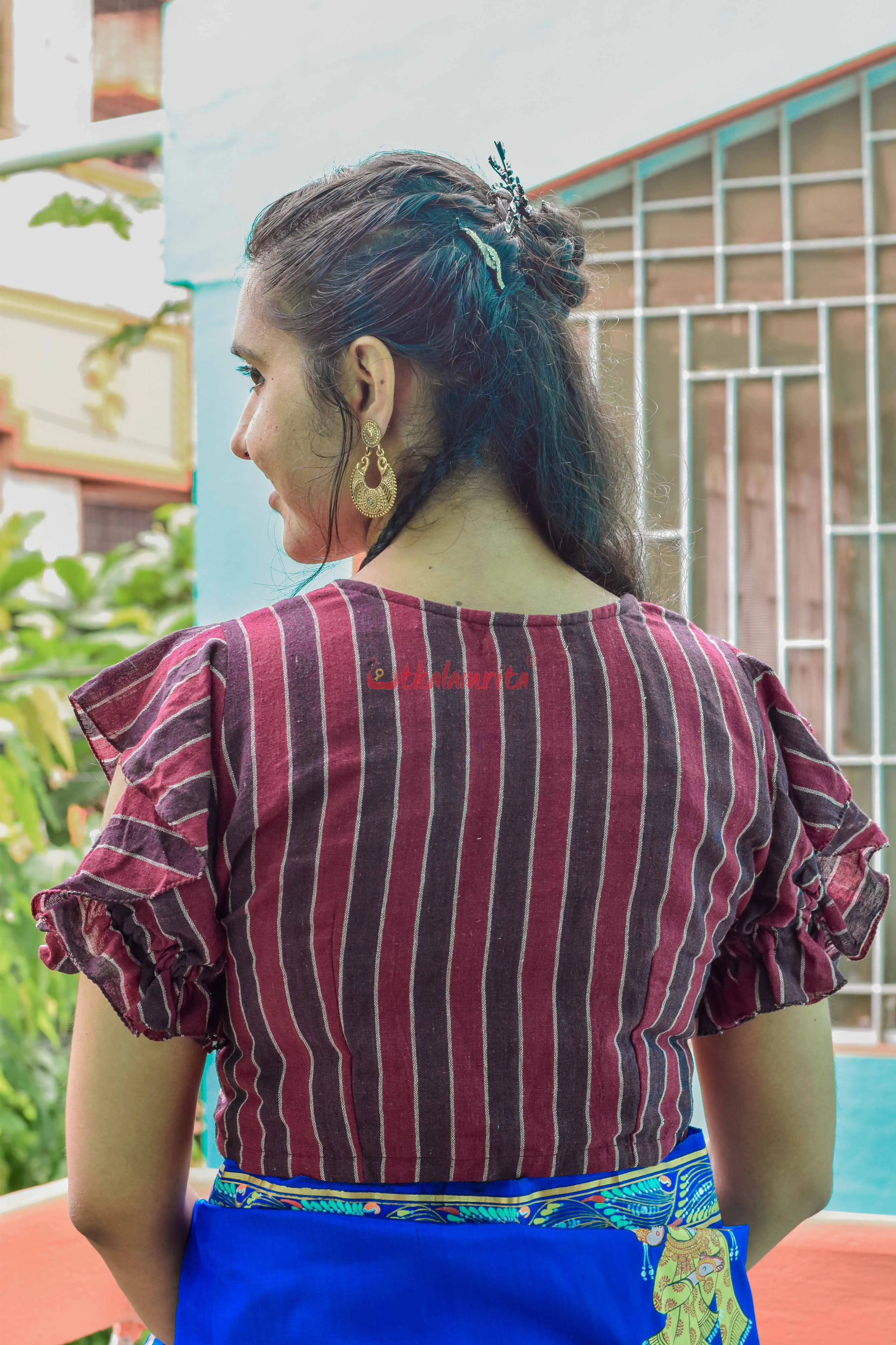Coffee Maroon Kotpad stripes (Blouse)