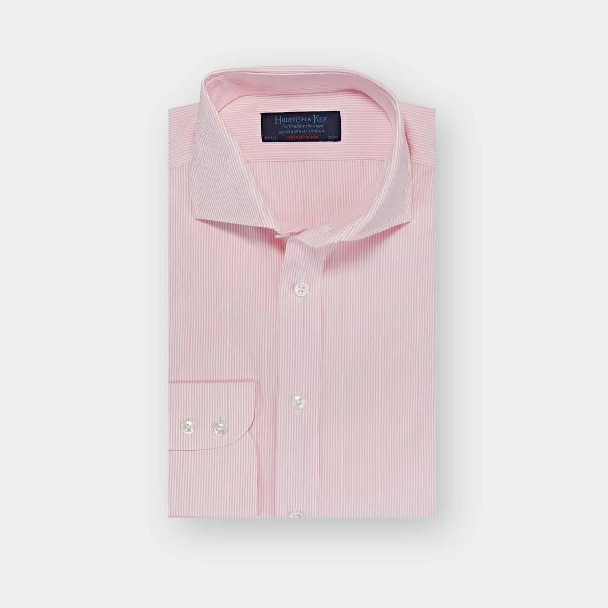 Contemporary Fit Pink Fine Bengal Stripe Cotton Poplin Shirt with Cut-away Collar & Two Button Cuff