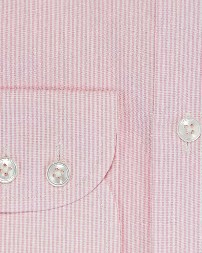 Contemporary Fit Pink Fine Bengal Stripe Cotton Poplin Shirt with Cut-away Collar & Two Button Cuff
