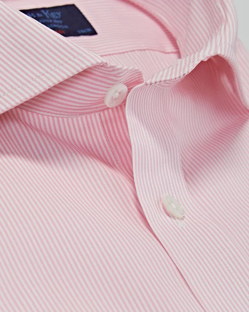 Contemporary Fit Pink Fine Bengal Stripe Cotton Poplin Shirt with Cut-away Collar & Two Button Cuff