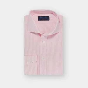 Contemporary Fit Pink Fine Bengal Stripe Cotton Poplin Shirt with Cut-away Collar & Two Button Cuff