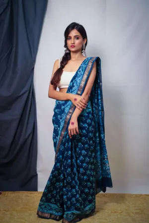 Cotton Maheshwari  Sky Blue Dabu Print Saree