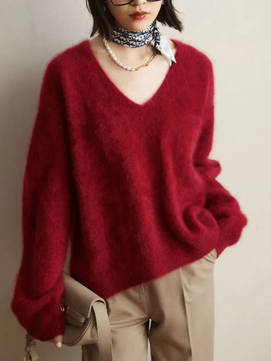 Cozy V-Neck Knitted Sweater in Soft Mink