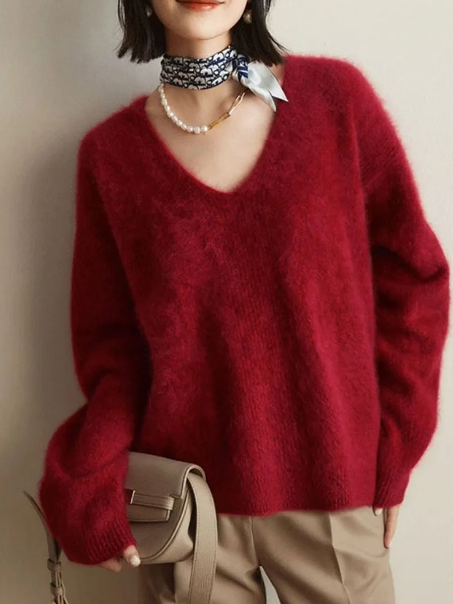 Cozy V-Neck Knitted Sweater in Soft Mink