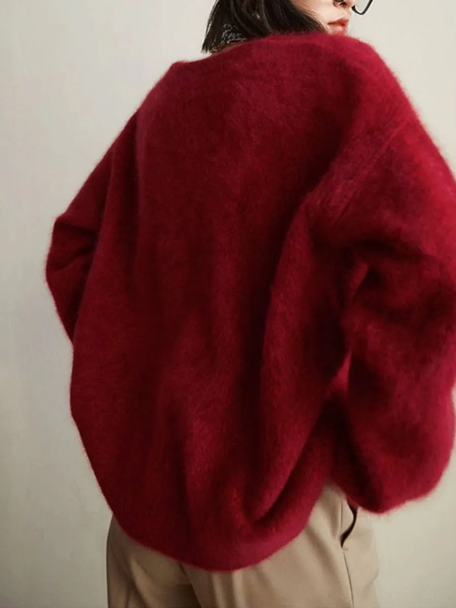 Cozy V-Neck Knitted Sweater in Soft Mink