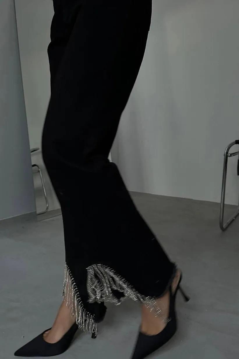 Crystal Strings Hem Jeans