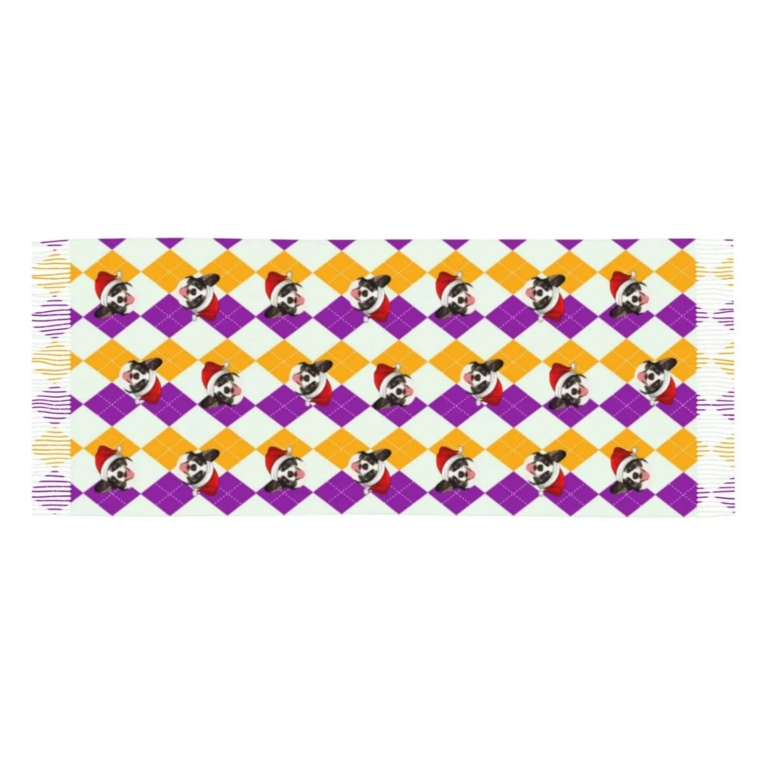 Custom Pet Dog Face Diamond Lattice Multicolor Women's Tassel Scarf