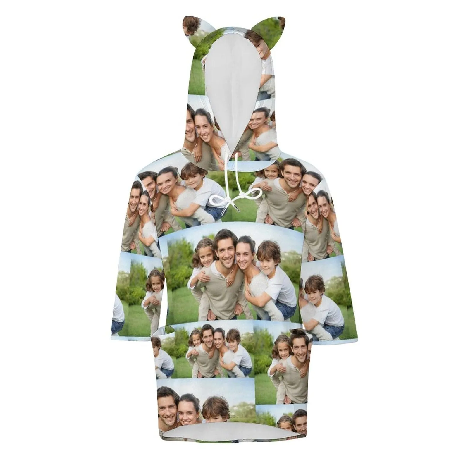 Custom Photo Hoodie Three Quarter Sleeve Cool Hoodie Designs Women's Cat Ear Hooded Pullover