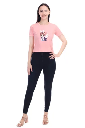 DK FASHION Women's  Women Solid Round Neck Pure Cotton Anime Peach T-Shirt