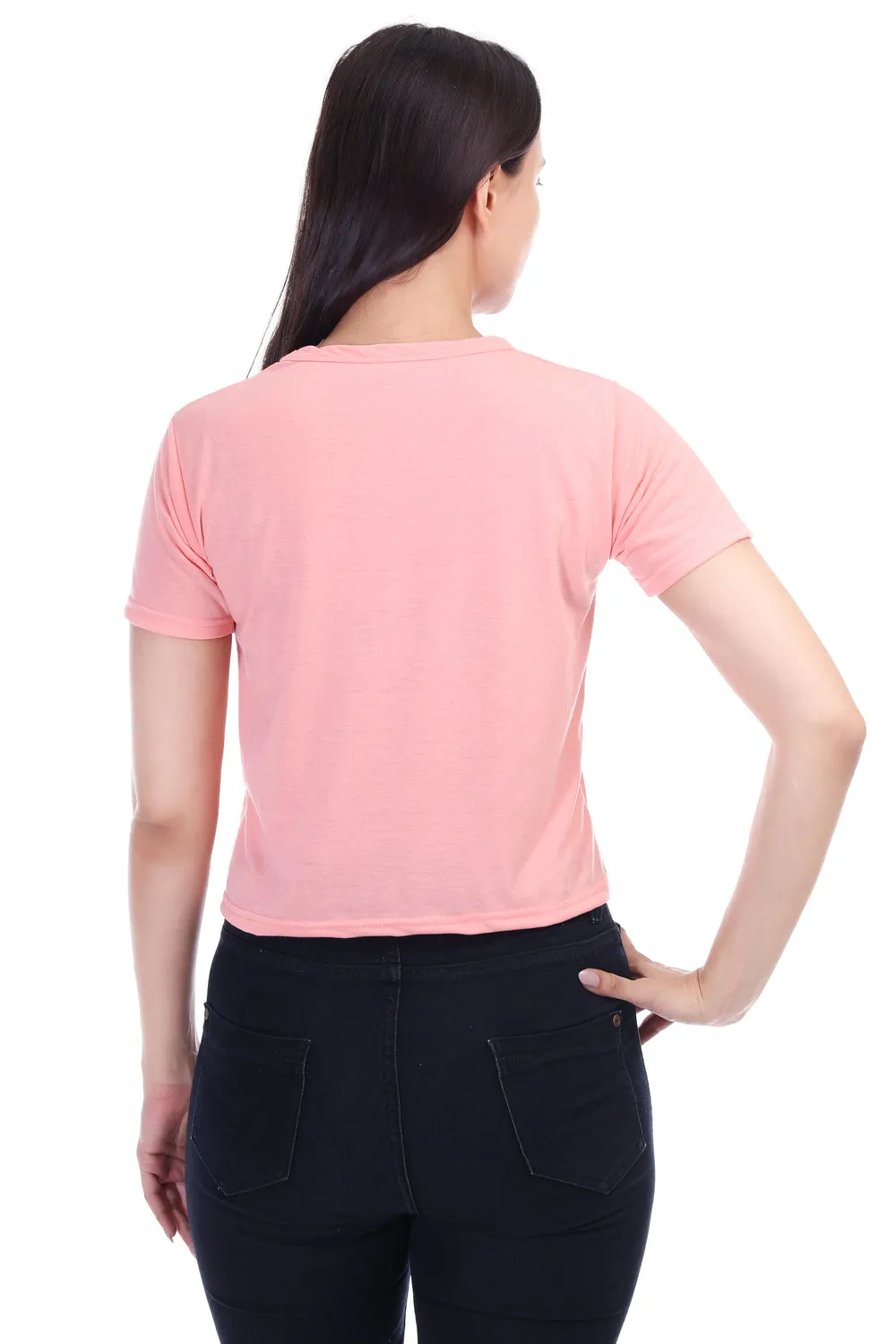 DK FASHION Women's  Women Solid Round Neck Pure Cotton Anime Peach T-Shirt