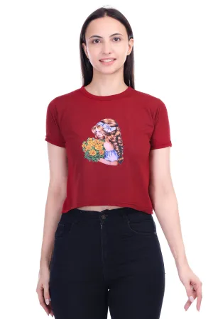 DK FASHION Women's  Women Solid Round Neck Pure Cotton Dollflower Print T-Shirt