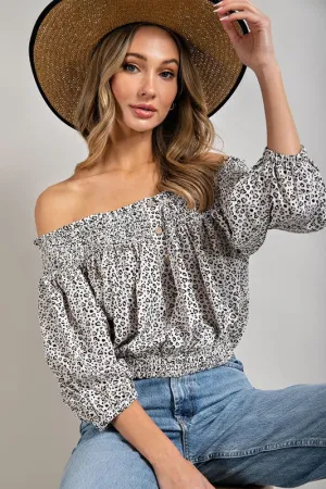 Eesome Animal Print Smocked Off the Shoulder Top