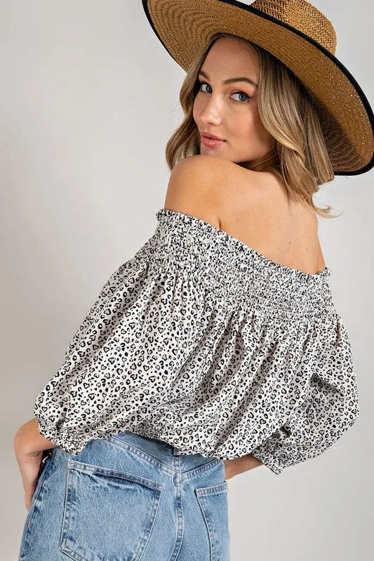 Eesome Animal Print Smocked Off the Shoulder Top