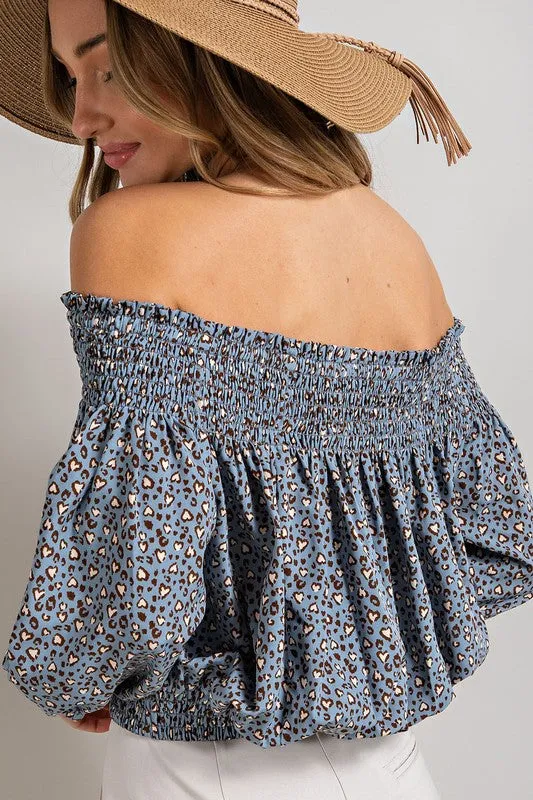 Eesome Animal Print Smocked Off the Shoulder Top