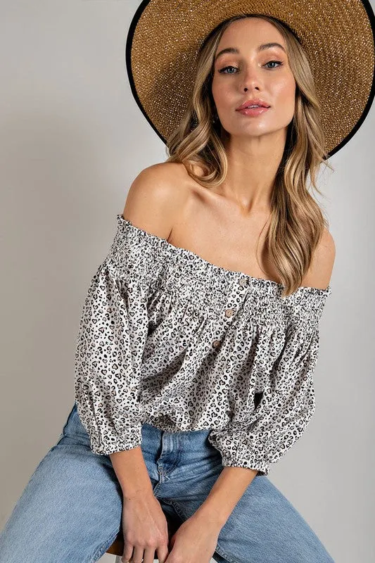 Eesome Animal Print Smocked Off the Shoulder Top