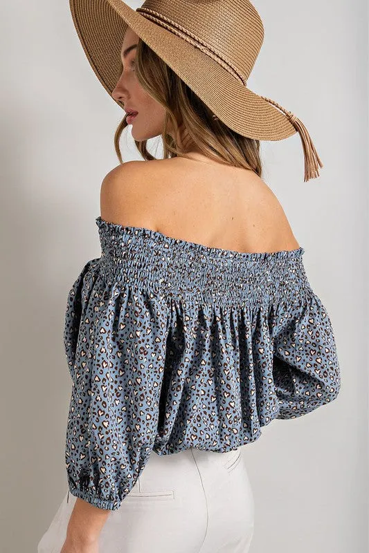 Eesome Animal Print Smocked Off the Shoulder Top