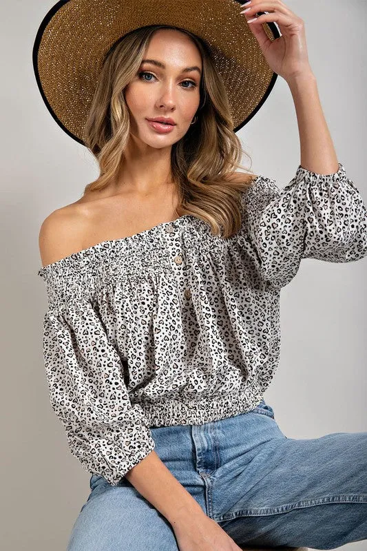 Eesome Animal Print Smocked Off the Shoulder Top