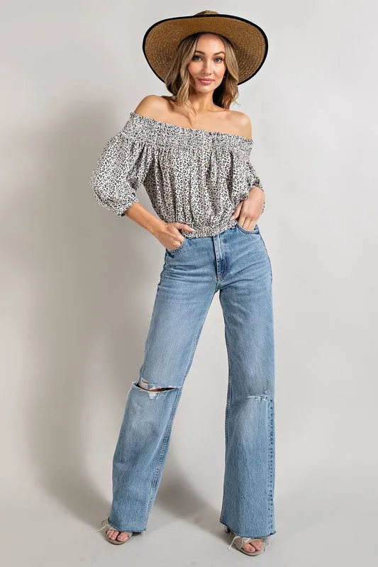 Eesome Animal Print Smocked Off the Shoulder Top
