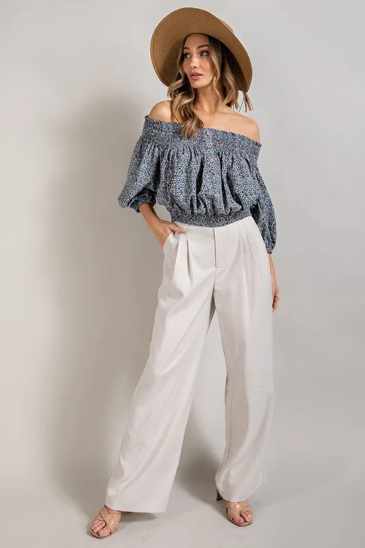 Eesome Animal Print Smocked Off the Shoulder Top