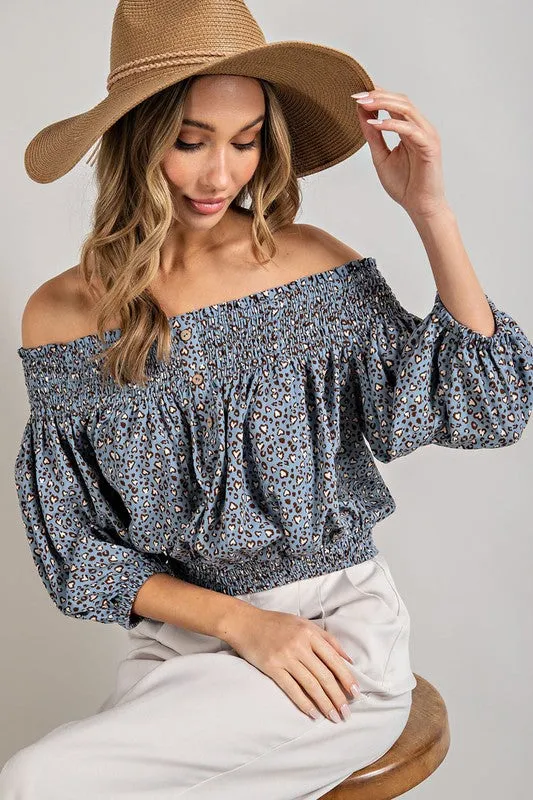 Eesome Animal Print Smocked Off the Shoulder Top