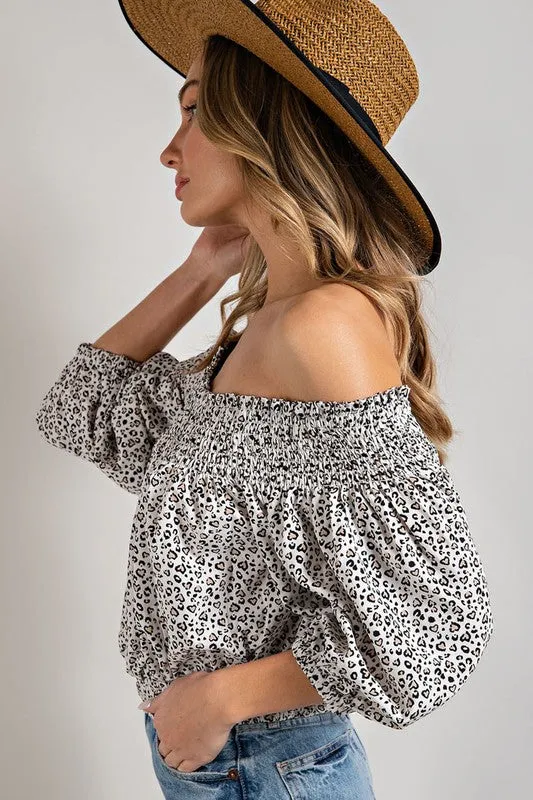 Eesome Animal Print Smocked Off the Shoulder Top
