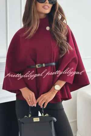 Elegant Moment Woolen Button Turtleneck Belted Oversized Cape