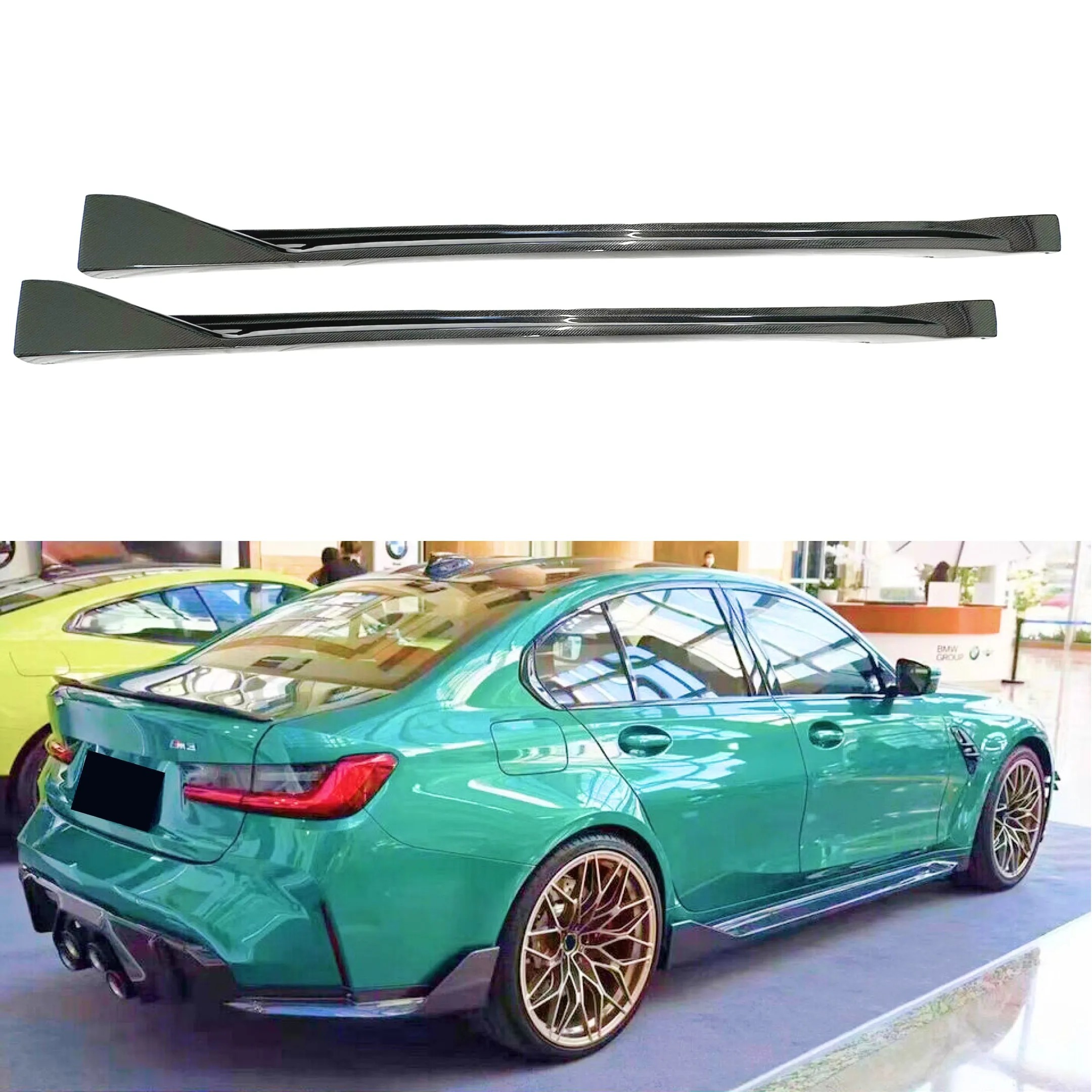 Fits BMW G82 G83 M4 (2021-2025) MP Style Real Carbon Fiber Side Body Skirt Splitter Under Spoiler Rocker Panel Bottom Extension Lip