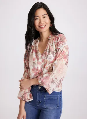 Floral Frilled Neck Blouse