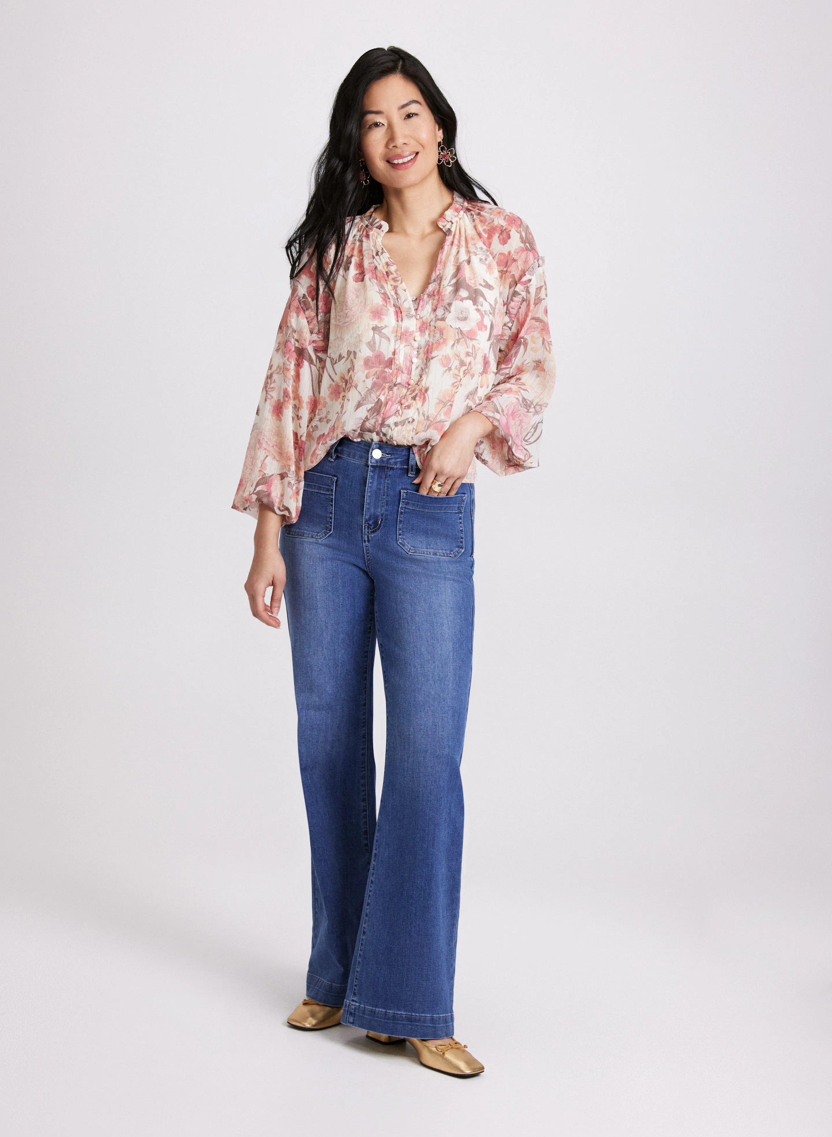 Floral Frilled Neck Blouse